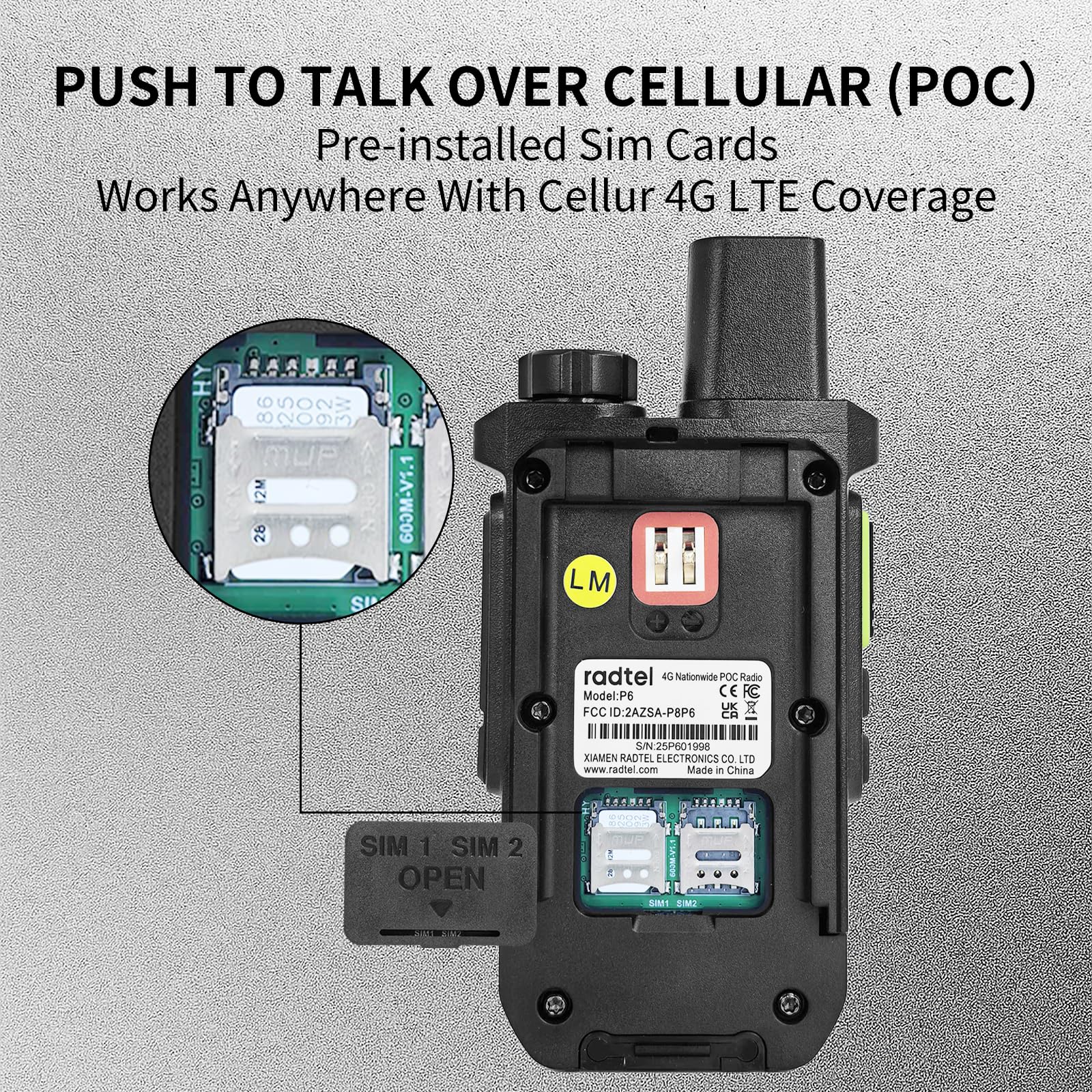 Radio Radtel P6 PoC (Push-to-Talk por Celular), walkie-talkies portátiles de Alcance Ilimitado a Nivel Nacional, radios bidireccionales Recargables con Linterna (Paquete de 2 con 2 SIM)