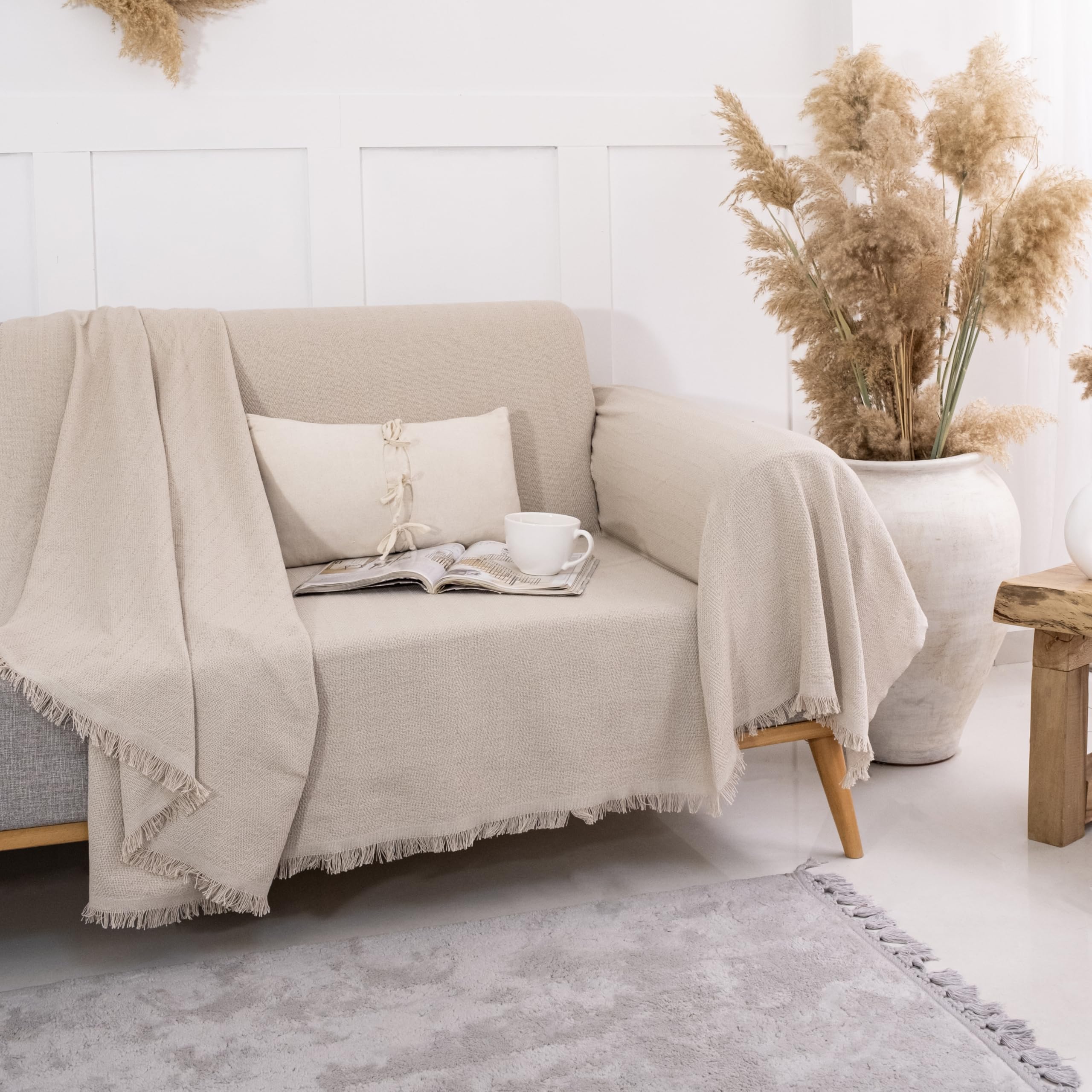 Milam London Sofa Throws Large 3 Seater, Beige, 180 x 300 cm - Image 2