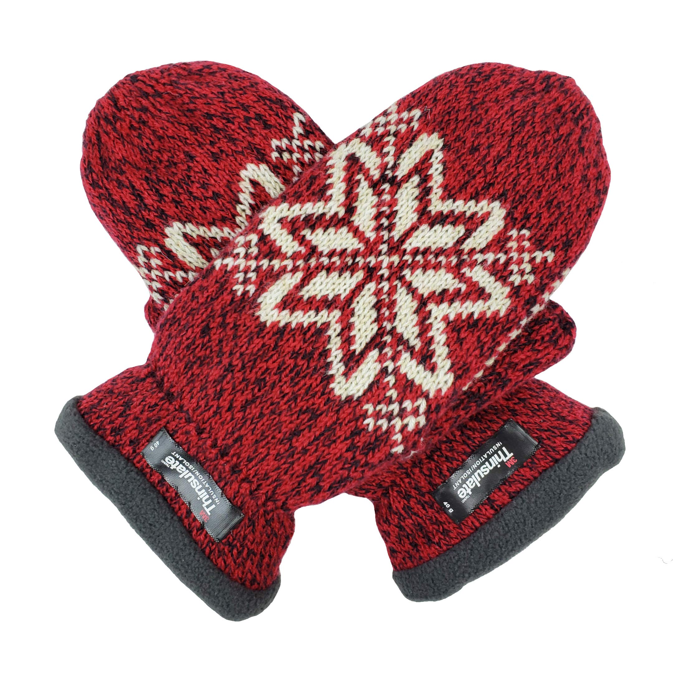 Bruceriver Women Snowflake Knit Mittens with Warm Thinsulate Fleece Lining