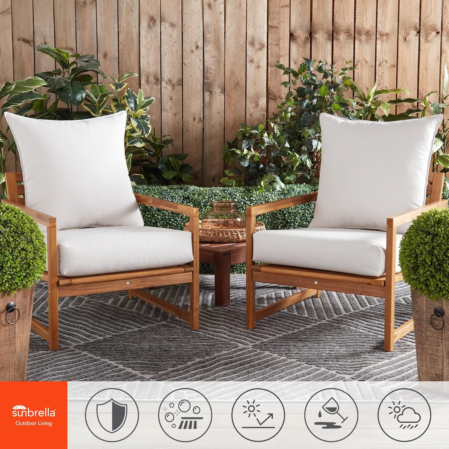 Modern Outdoor Sunbrella Fabric 2-Piece Deep Seat Chair Cushion, Cast Pumice