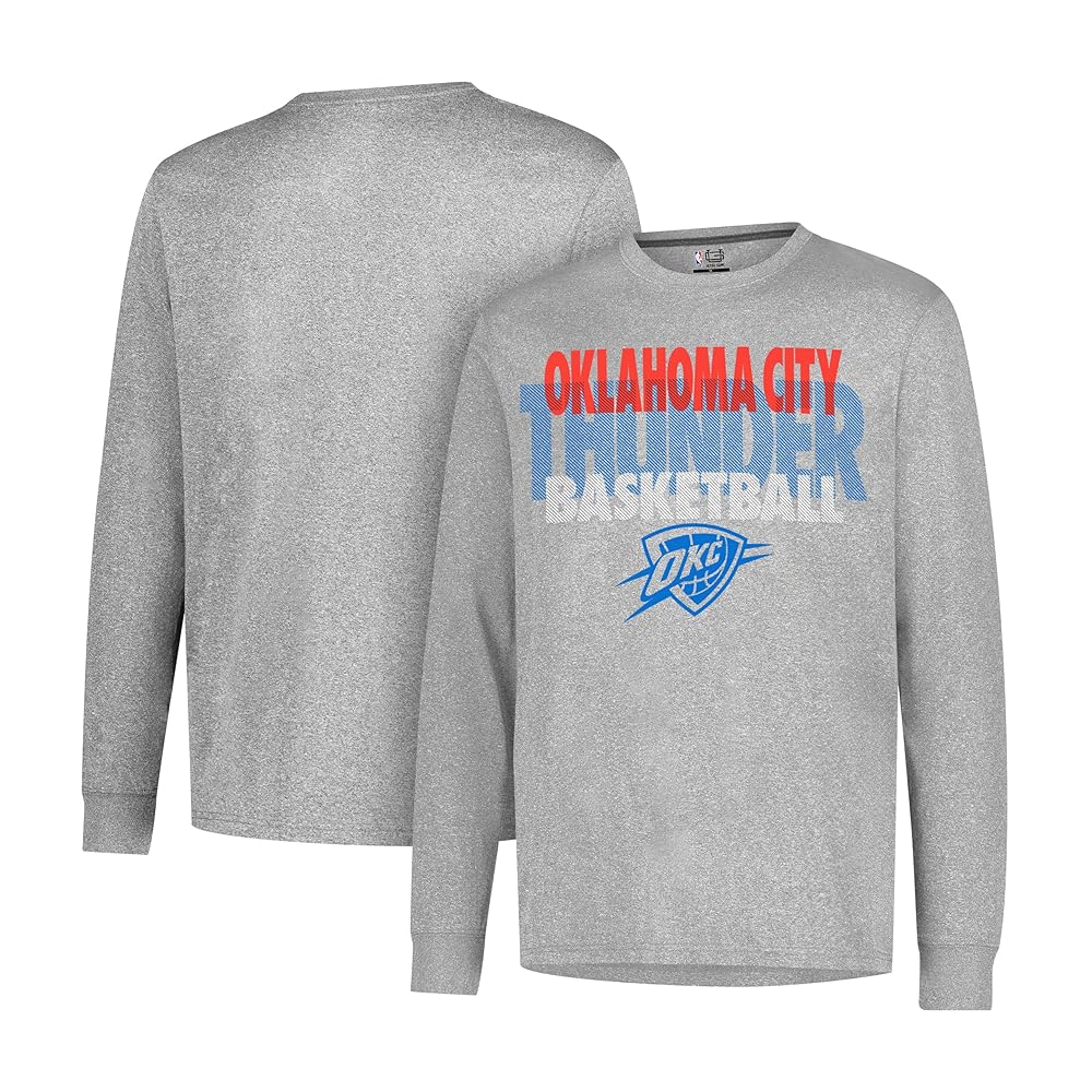 Ultra Game NBA Official Mens Super Soft Supreme Long Sleeve T-Shirt - Unisex, Oklahoma City Thunder, Heather Gray, Medium