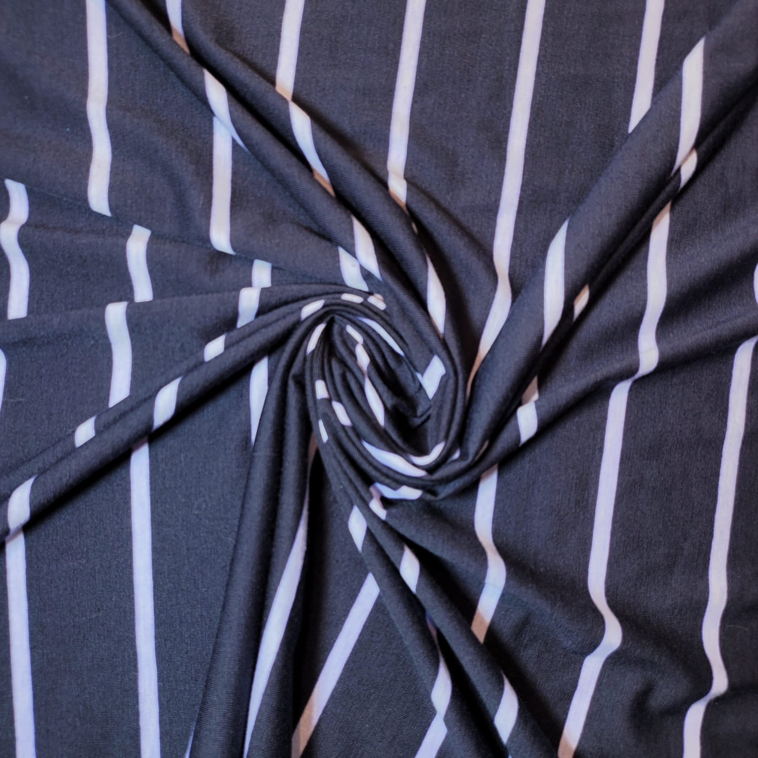 Soft Printed Cotton Jersey Stretch Knit Fabric – Ideal for T-Shirts, Babywear, Dressmaking & Crafts | 58" (150cm) Wide | Sold Per Meter (Pre-Cut) (Navy Blue Stripe) — image 1