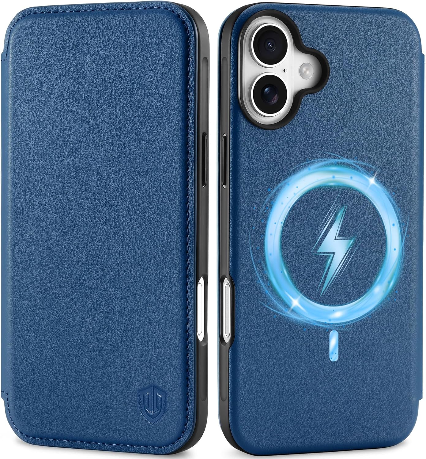 SHIELDON Case for iPhone 16 5G 2024, Genuine Leather Wallet Slim Book Flip RFID Blocking Card Slot Magnetic Shock Absorbing Wireless Charging Case Compatible with iPhone 16 6.1" - Royal Blue