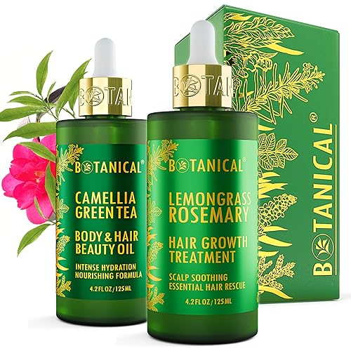 Gran idea de regalo  Juego de aceites para el cabello puros y efectivos de citronela, romero y camelia, té verde, crecimiento botánico del cabello y