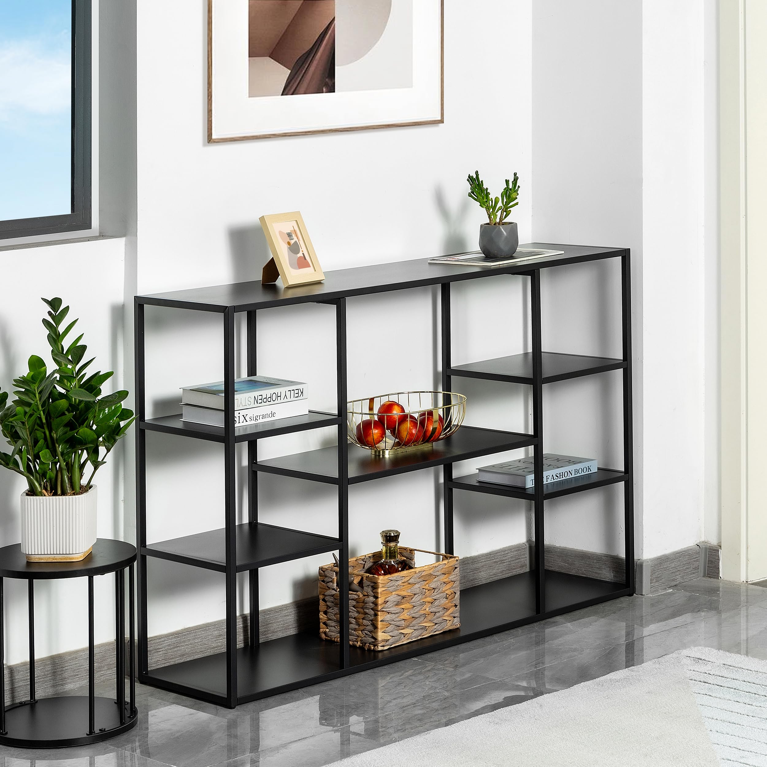 HDANI 3-traps metalen consoletafel met gemiddeld roosterrek, smalle