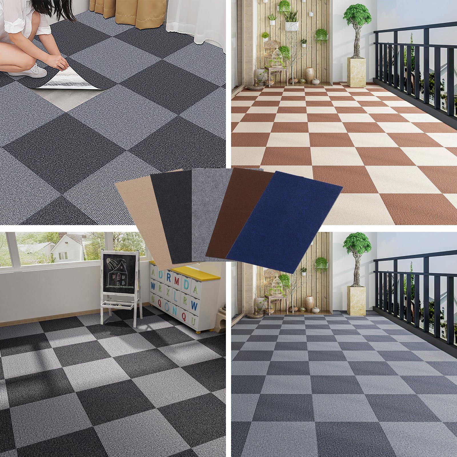 Quadrat 30 Stück Teppichfliesen, Teppichfliesen Selbstklebend, Teppichboden, Teppich Fliesen, Teppichfliesen Selbstliegend für Büro, Wohnzimmer, Balkon(Size:30 * 30CM(11.81 * 11.81IN),Color:Weiß)