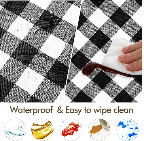 Miniatura 4 de Fitable Funda de mesa de picnic a cuadros azul marino, impermeable, para exteriores, con fundas de banco, juego de 3 piezas de mantel de franela