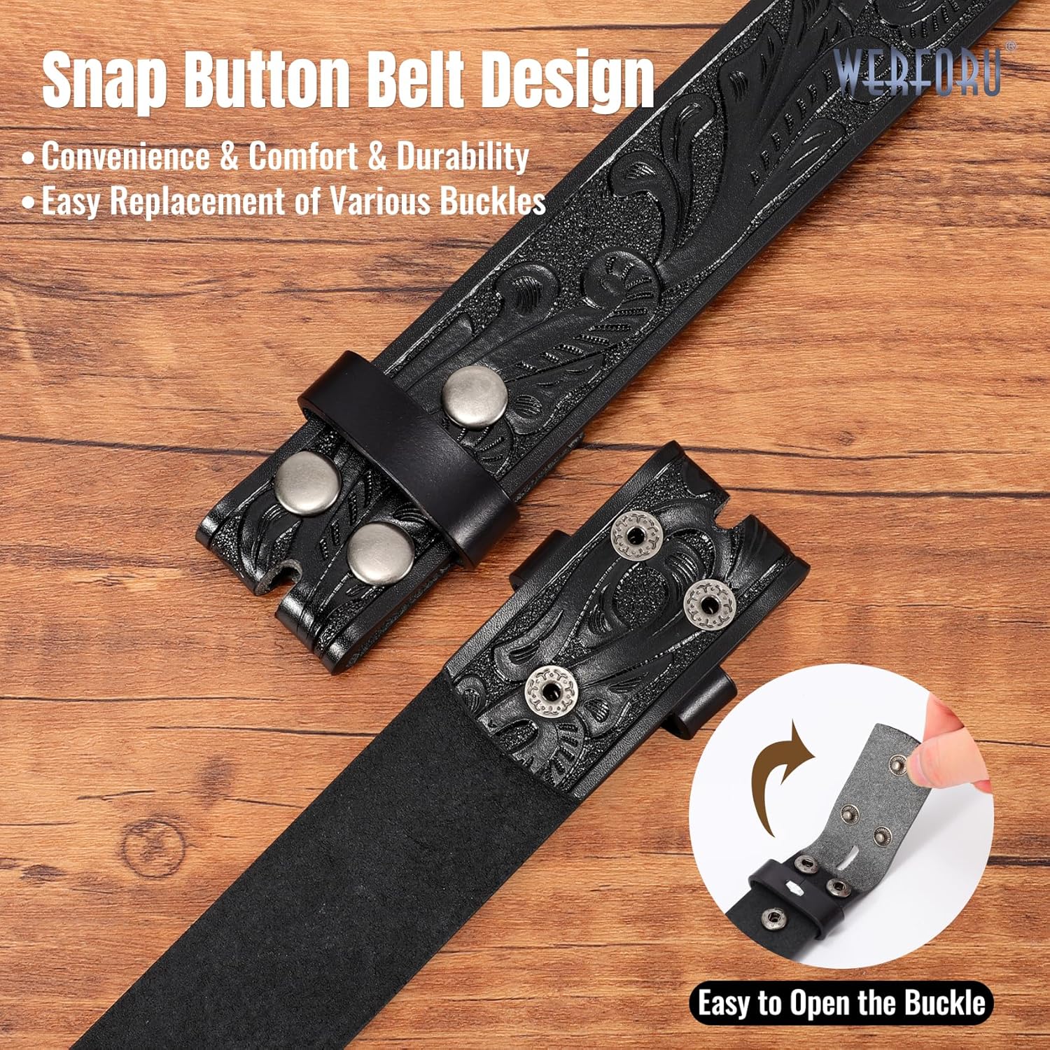 WERFORU Western Leather Belt Strap for Men Women Cowboy Western Belts without Buckle Men Western Leather Belt Jeans - Image 4