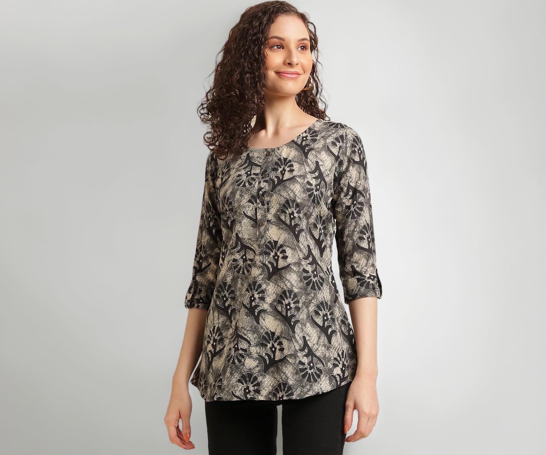 NAINVISH Tops for Women Printed Regular Fit Shirt Top for Women|Tops for Women Stylish Latest|Office Wear Tops for Women|Cotton Blend Tops for Women