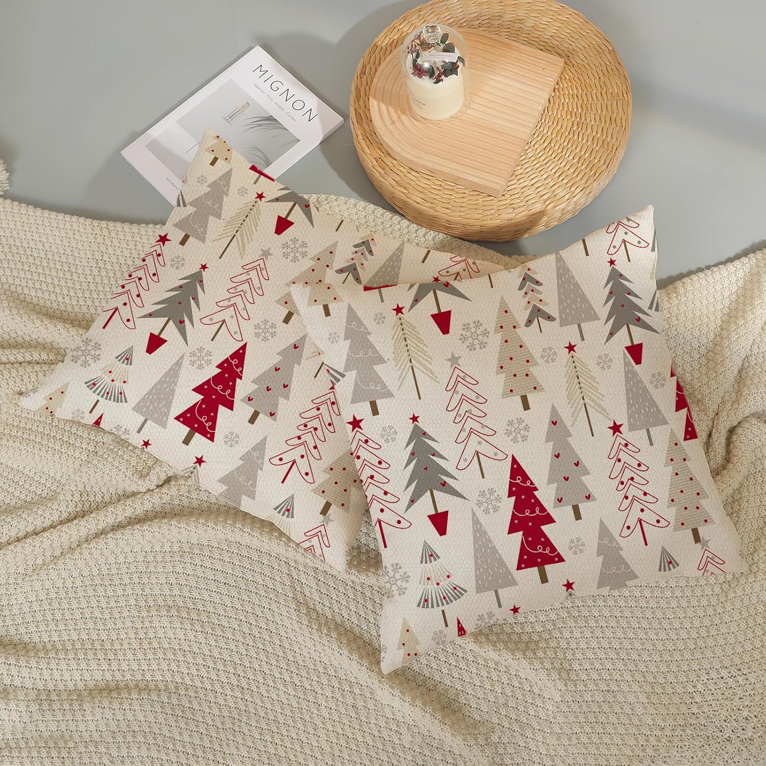 Christmas Pillow Covers 18x18 Set of 2 Christmas Decor Linen Pillowcase Geometric Colorful Christmas Tree Throw Pillows Winter Farmhouse Holiday Decorations Cushion Covers Couch Home Sofa - Image 5