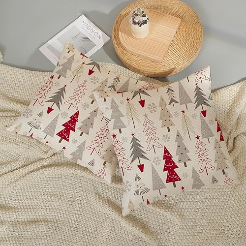 Miniatura 5 de Juego de 2 fundas de almohada de Navidad de 18 x 18 pulgadas, fundas de almohada de lino geométricas coloridas para árbol de Navidad, decoración de