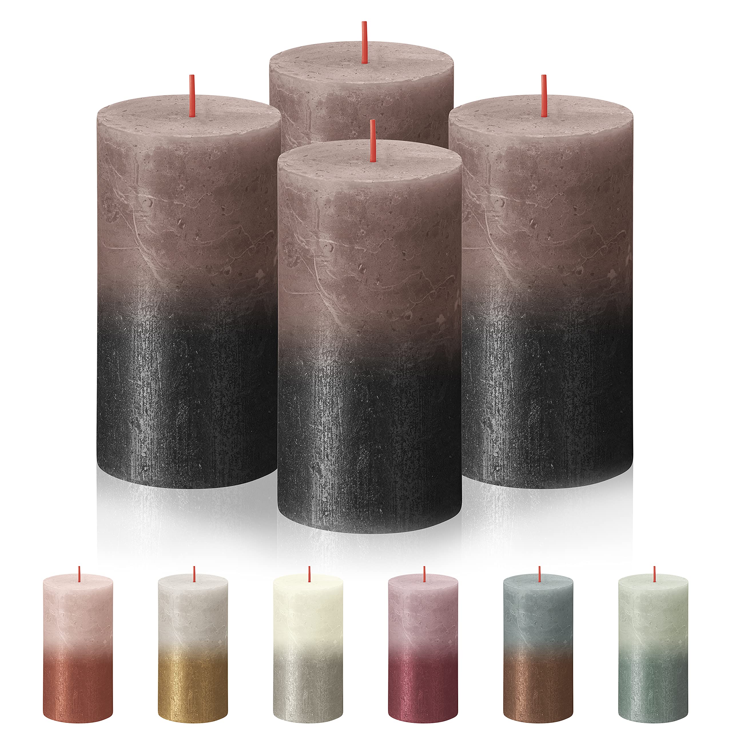BOLSIUS 4 Pack Caramel/Black Sunset Rustic Metallic Pillar Candles - 2.75 X 5 Inches - Fine European Quality - Includes Natural Plant-Based Wax - Unscented Dripless Smokeless 60 Hour Candles