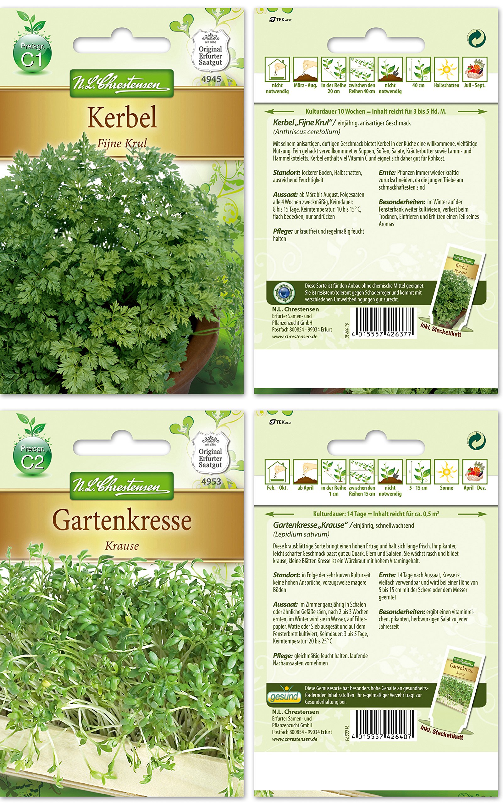 N.L.Chrestensen SET 3 Krutervielfalt Krutersaatgut, Mehrfarbig :  Amazon.de: Garten