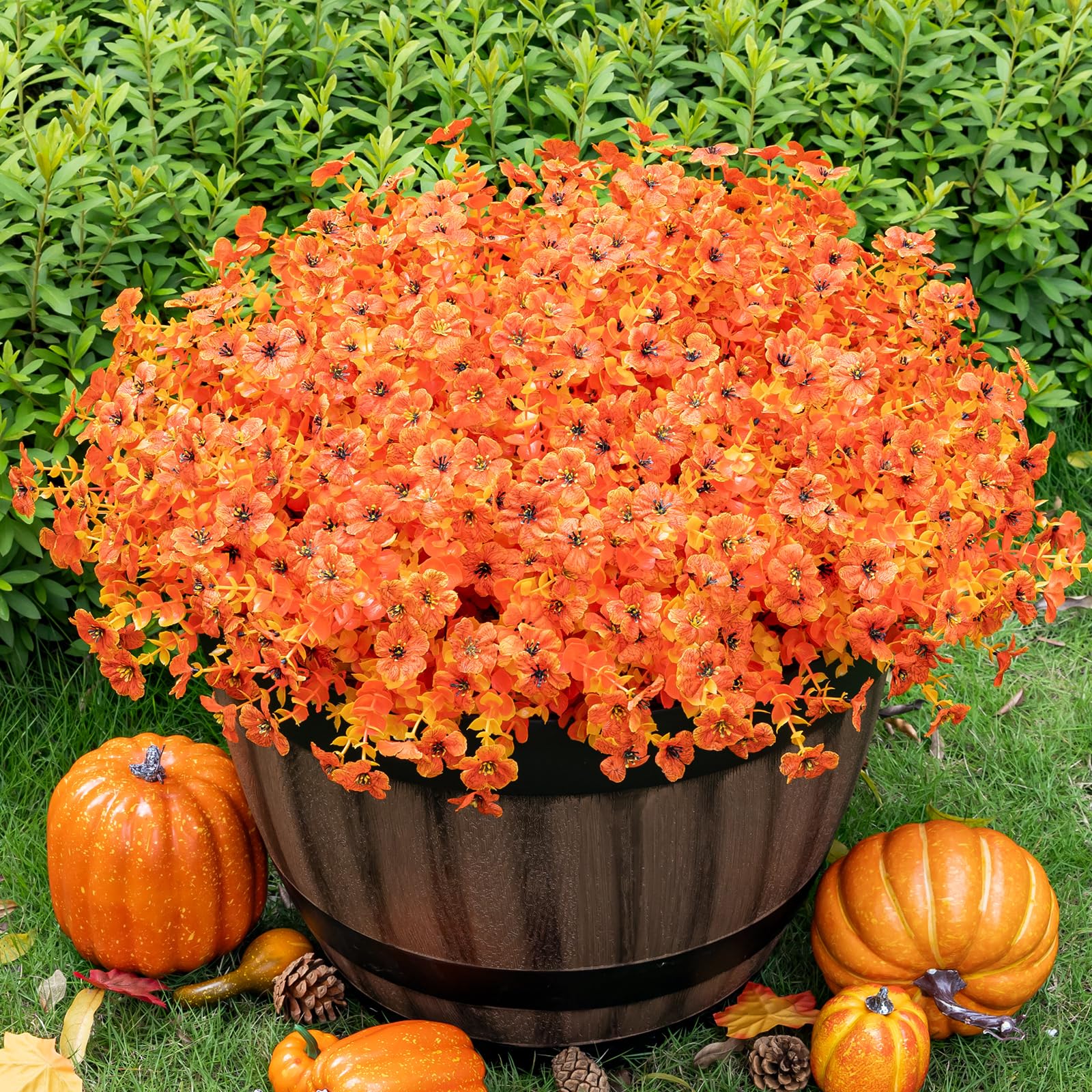 Lnoicy 20 Bundles Artificial Flowers for Outdoor,Faux Plants Decoration,Plastic Flowers for Indoor Garden/Wedding/Farmhouse (Fall Red)