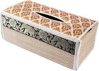 CCcollections Handmade Stylish Reed Tissue Box, 100% Cotton Handcrafted with Satin Trim Sheath Cover Holder Dispense made from Natural Eco-Friendly Materials