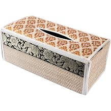 CCcollections Handmade Stylish Reed Tissue Box, 100% Cotton Handcrafted with Satin Trim Sheath Cover Holder Dispense Made from Natural Eco-Friendly Materials B Cream