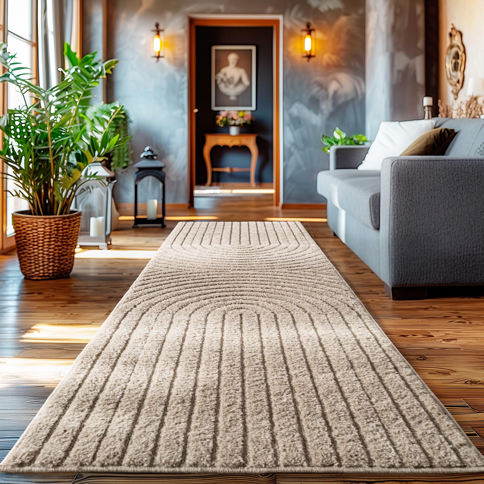 HomebyHome Wohnzimmer Teppich Hochflor Skandi Boho Design Hoch-Tief Effekt Weicher Shaggy Langflor Flauschig Pflegeleicht Modern für beistelltisch