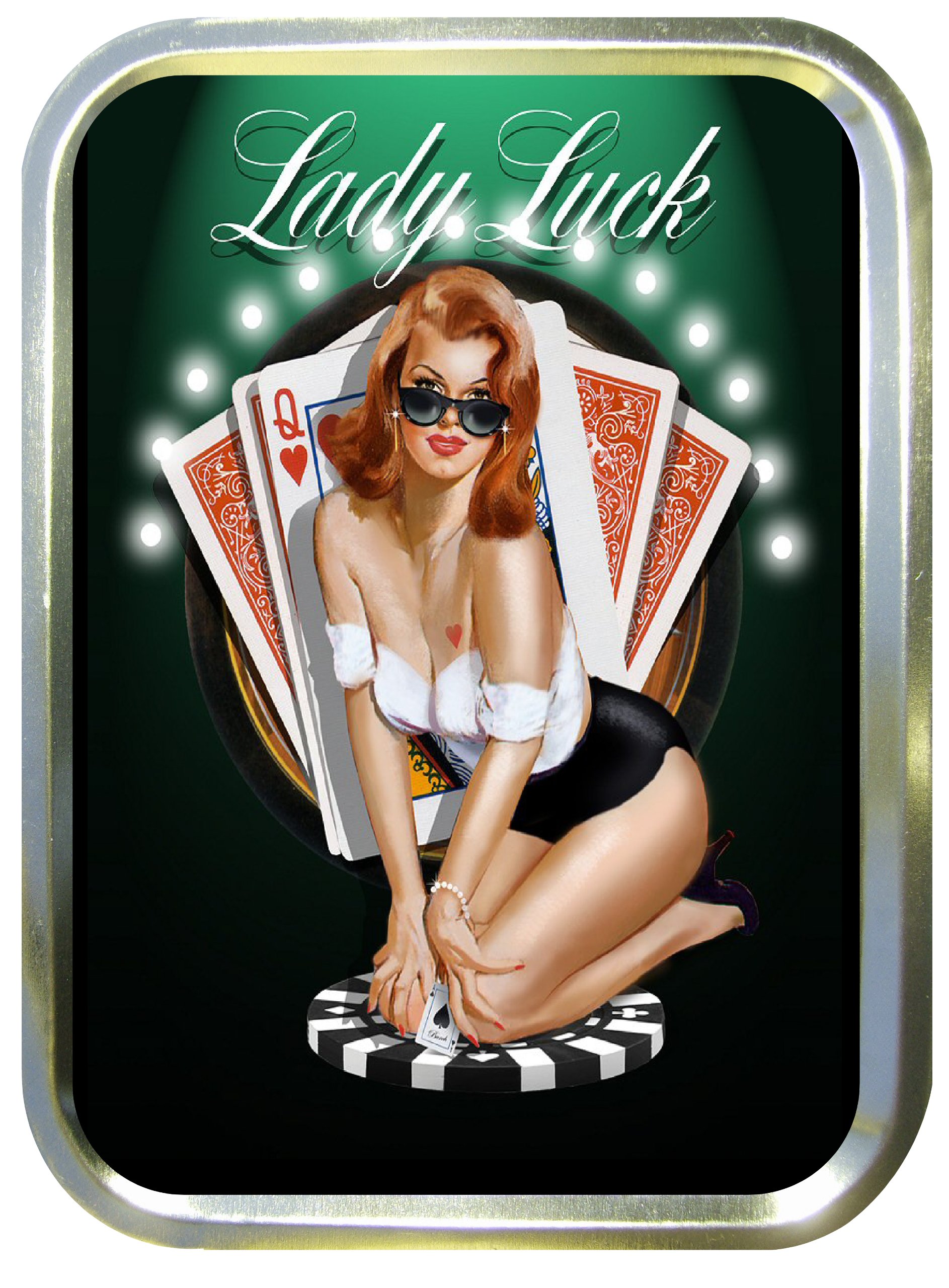 Noveltyshack Girls Gold Lady Luck Pin Up 2Oz Tobacco Tin,Baccy Tin,Pill Box, Stash Can,Storage Tin
