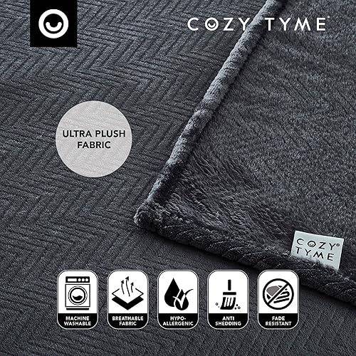 Miniatura 6 de COZY TYME Manta Sherpa - Manta Serena reversible gris oscuro, 100% poliéster, 60 x 70 pulgadas