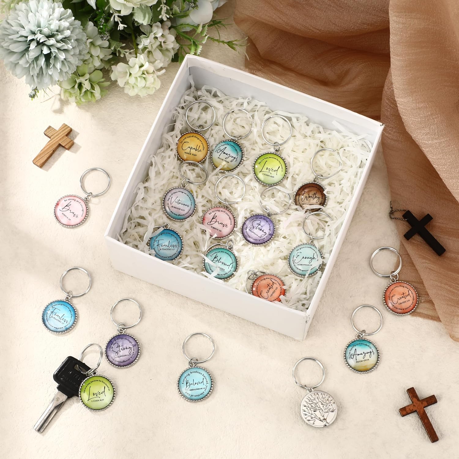 60 Pcs Christian Keychains Mini Bible Verse Keyring with Scripture Religious Church Gift for Women Men Easter Holiday Gifts (Classic) - Image 6