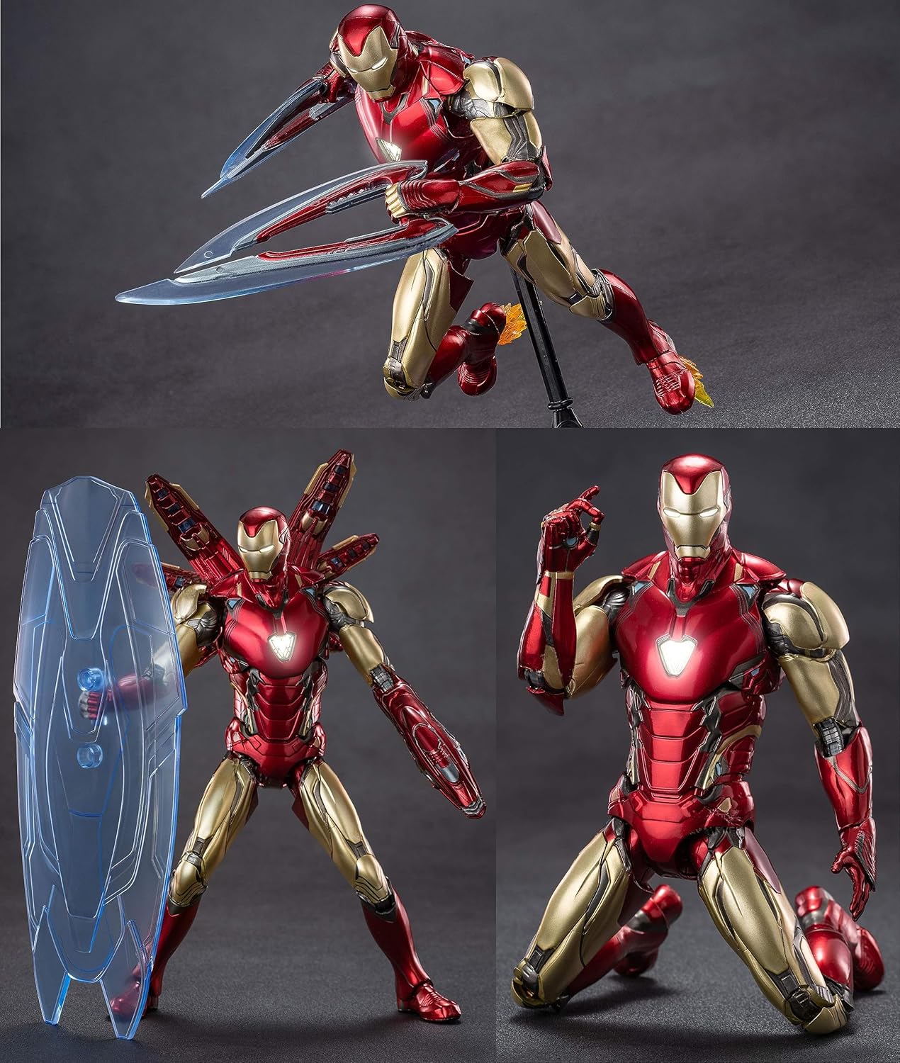 LonullyMege MK85Ironman(Deluxe Version) Action Figure-7inch Light with Chest and Eyes Metal Painting Collectable Model-20 Joints Movable with Multi Weapon Accessories Toys(1/10 Scale)