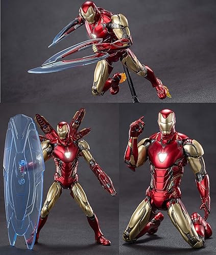 Miniatura 4 de MK85Ironman - Figura de acción de 7 pulgadas, luz con pecho y ojos, pintura metálica, modelo coleccionable, 20 articulaciones móviles con accesorios