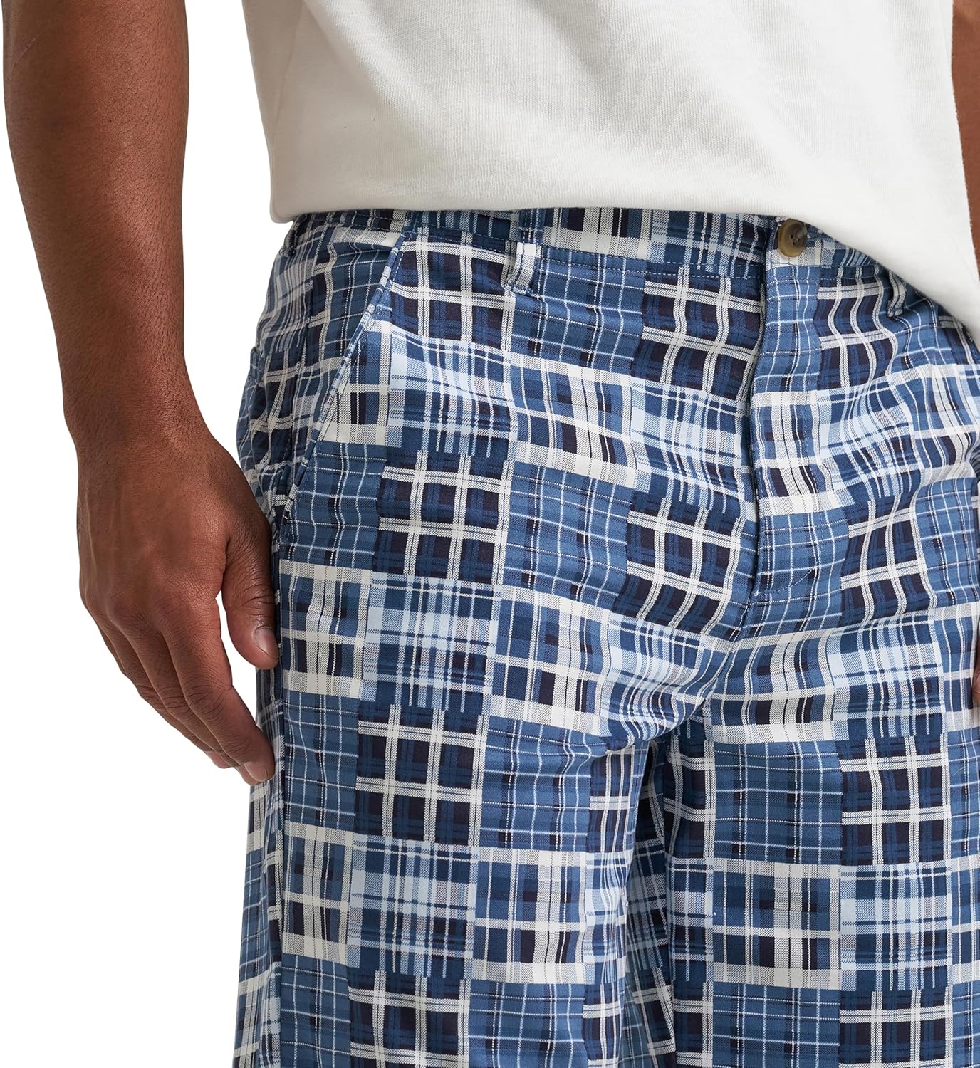 Lee Men's Extreme Motion Flat Front Short, Rivet Navy Madras, 36