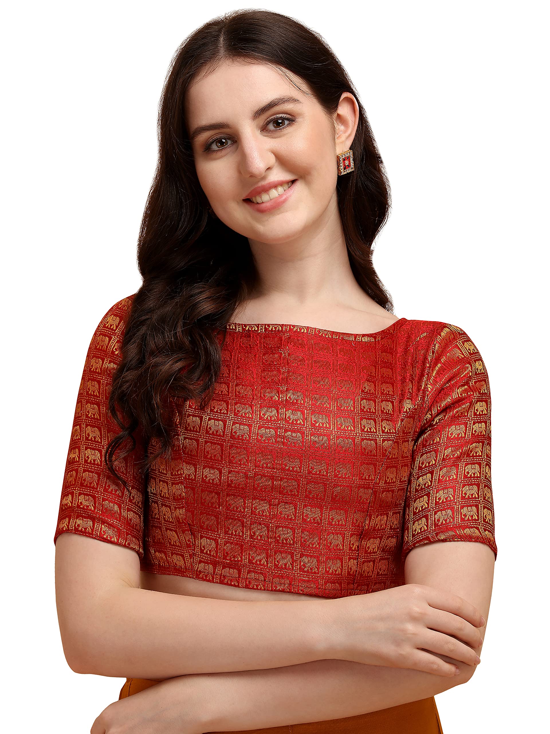 Oomph! Women's Art Silk Paisley Half Sleeve Blouse (Rbbl138Xxl_Maroon Red_2Xl)