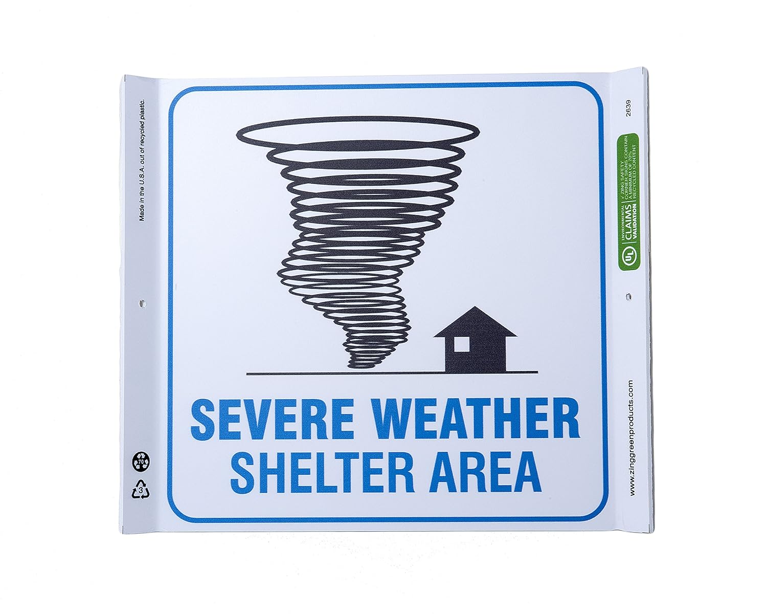 ZING 2540 Eco Safety V Sign, Severe Weather Shelter, 7Hx12Wx5D, Recycled Plastic