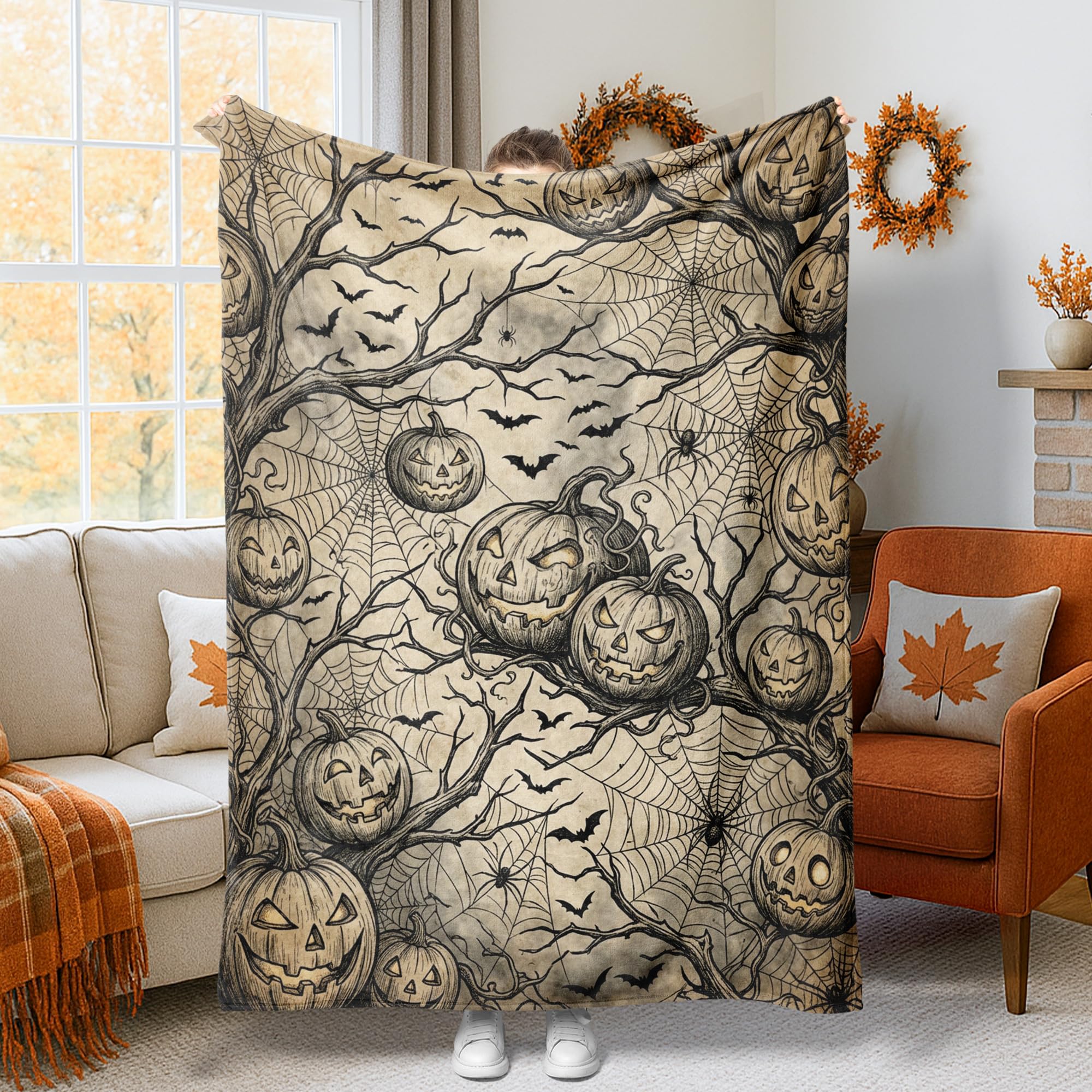 Jeté de citrouilles haut de gamme : couverture pelucheuse et confortable au style gothique chic