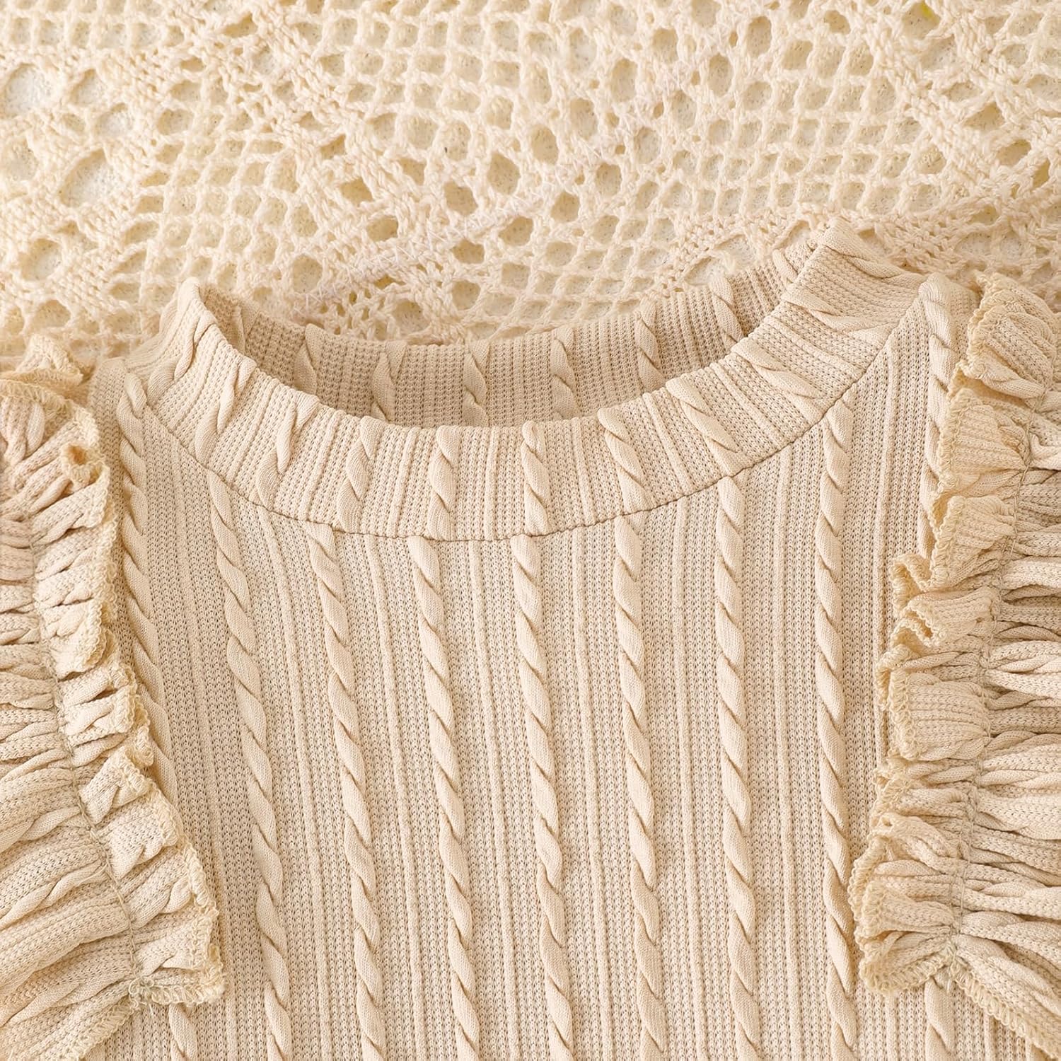 Toddler Girl Fall Winter Clothes Cute Ruffled knitted Shirt Tops Plaid Pleated Mini Skirt Belt 3 Piece Outfit 2-6T - Image 4