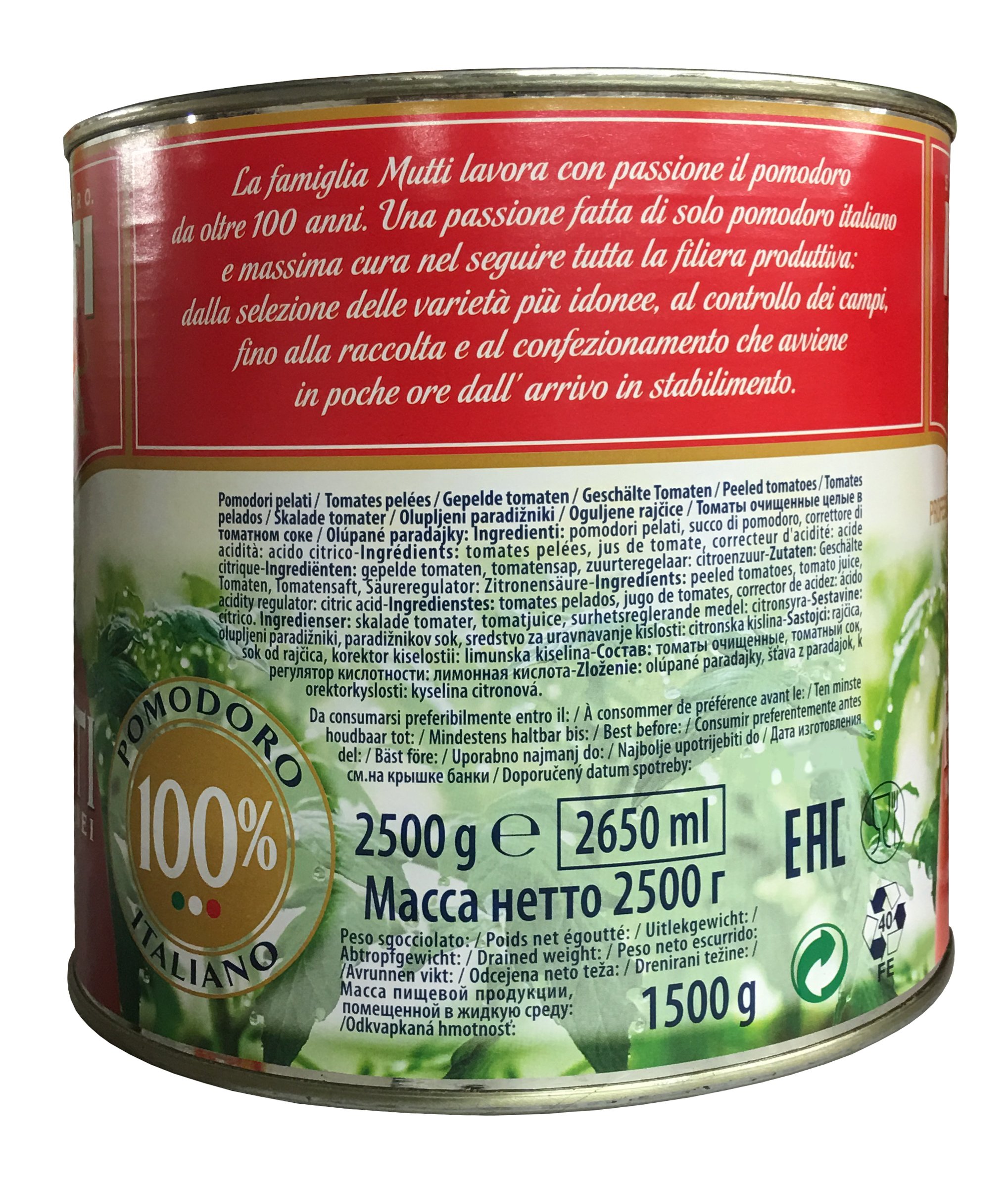 MUTTI Pelati (6 x 2500g) - (ATG: 6 x 1500g) geschälte Tomaten
