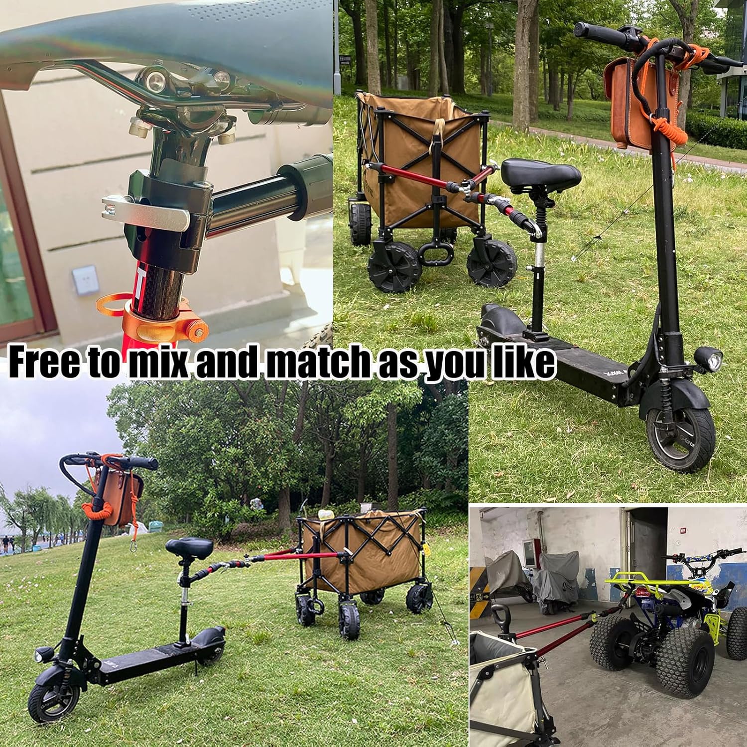 Bike Trailer Hitch for Portable Folding Wagon Bike Trailer Connector for Pet Cart Bicycle Trailer Collapsible Steel Garden Cart for Grocery Sports Garden Shopping Camping