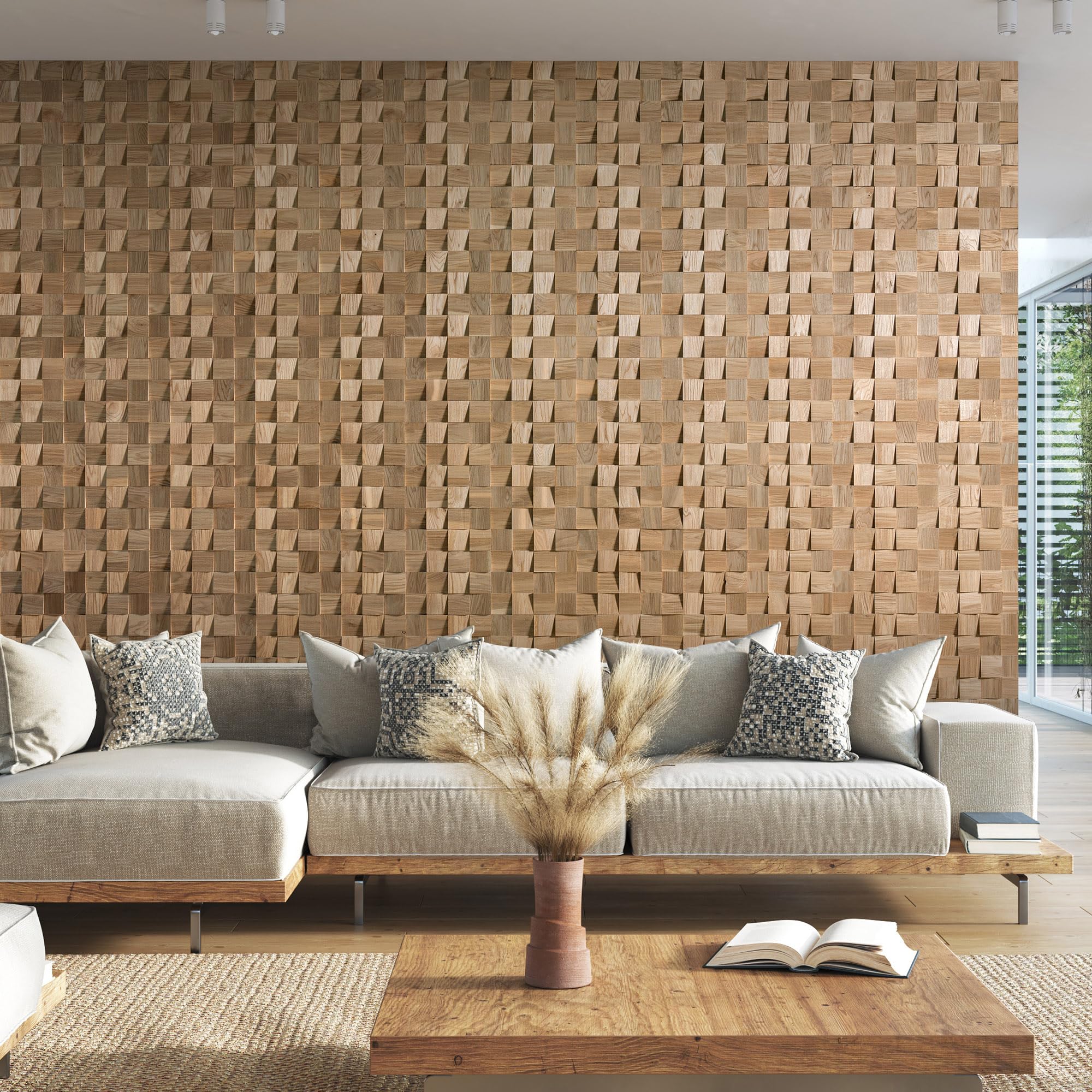 Revestimiento de pared de madera con aspecto 3D Natural de roble, paneles de madera para decoración de paredes, revestimiento de madera, pared de madera, diseño de pared del modelo Dominus de Wooden