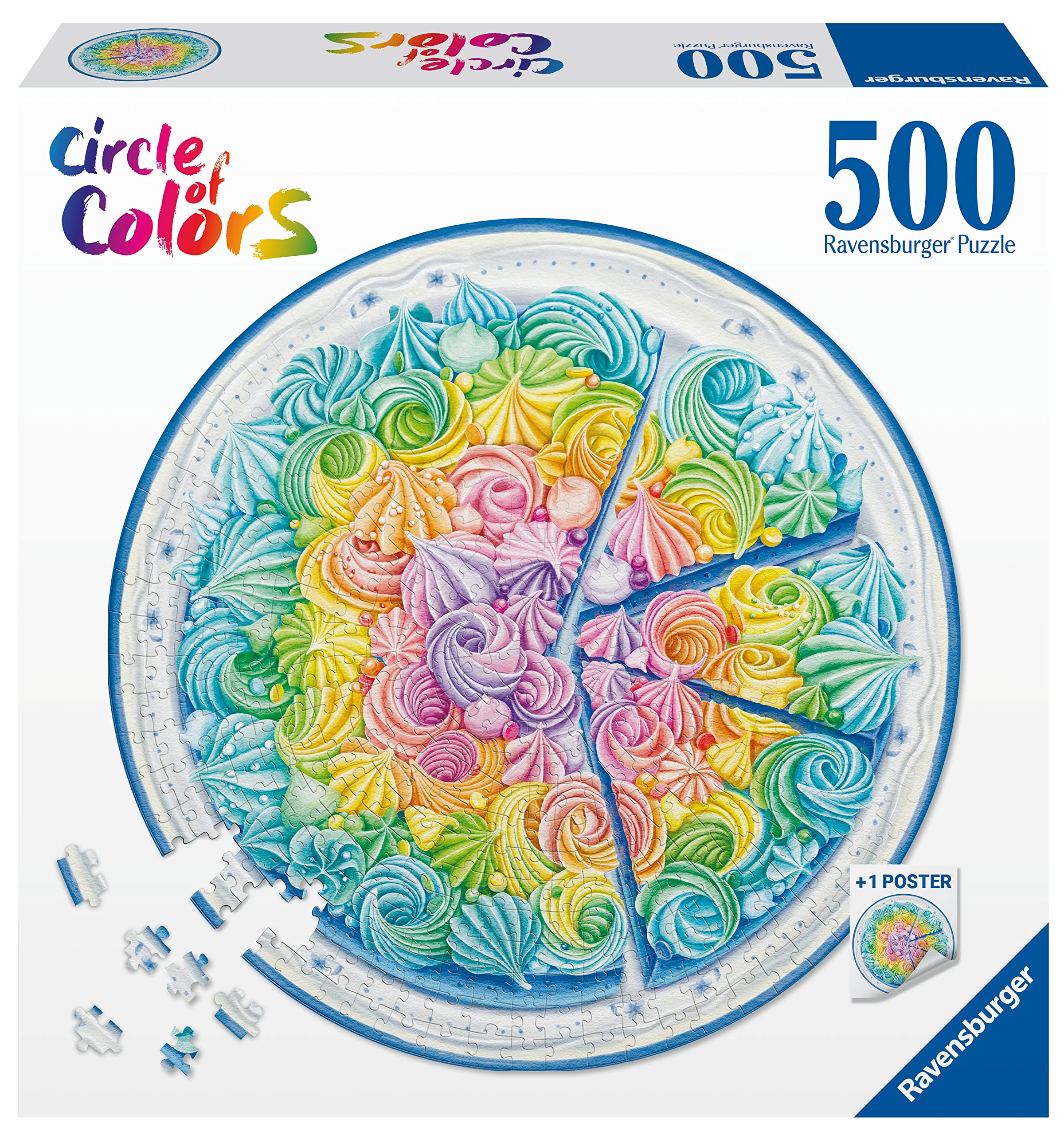Ravensburger Puzzle 17349 - Circle of Colors Rainbow Cake - 500 Teile Rundpuzzle für Erwachsene und Kinder ab 12 Jahren