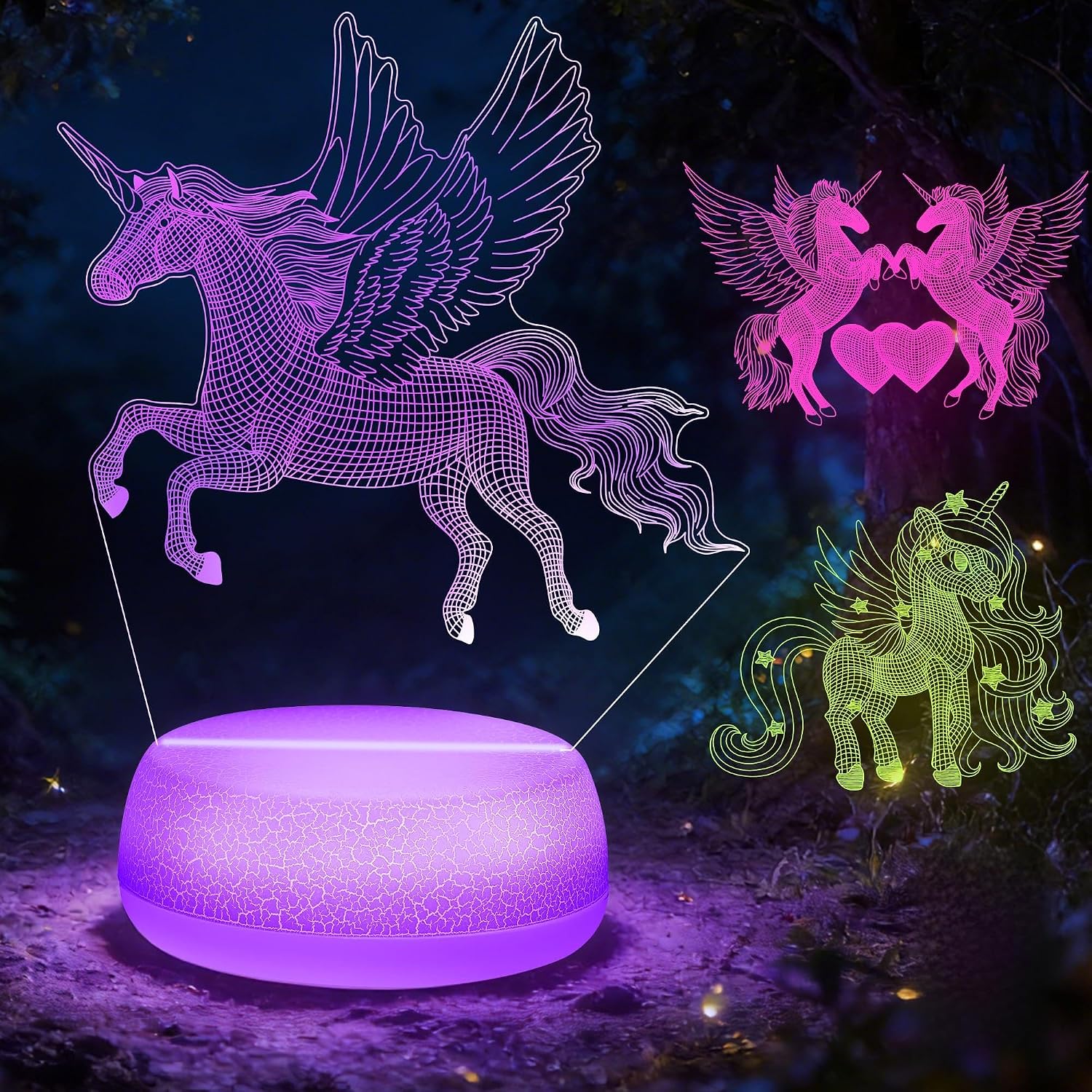 Dinosaur Night Light - 3D Acrylic 16 Color Changing Lamp with 3 Dino Patterns Remote Control, Kids Gift for Birthday Christmas