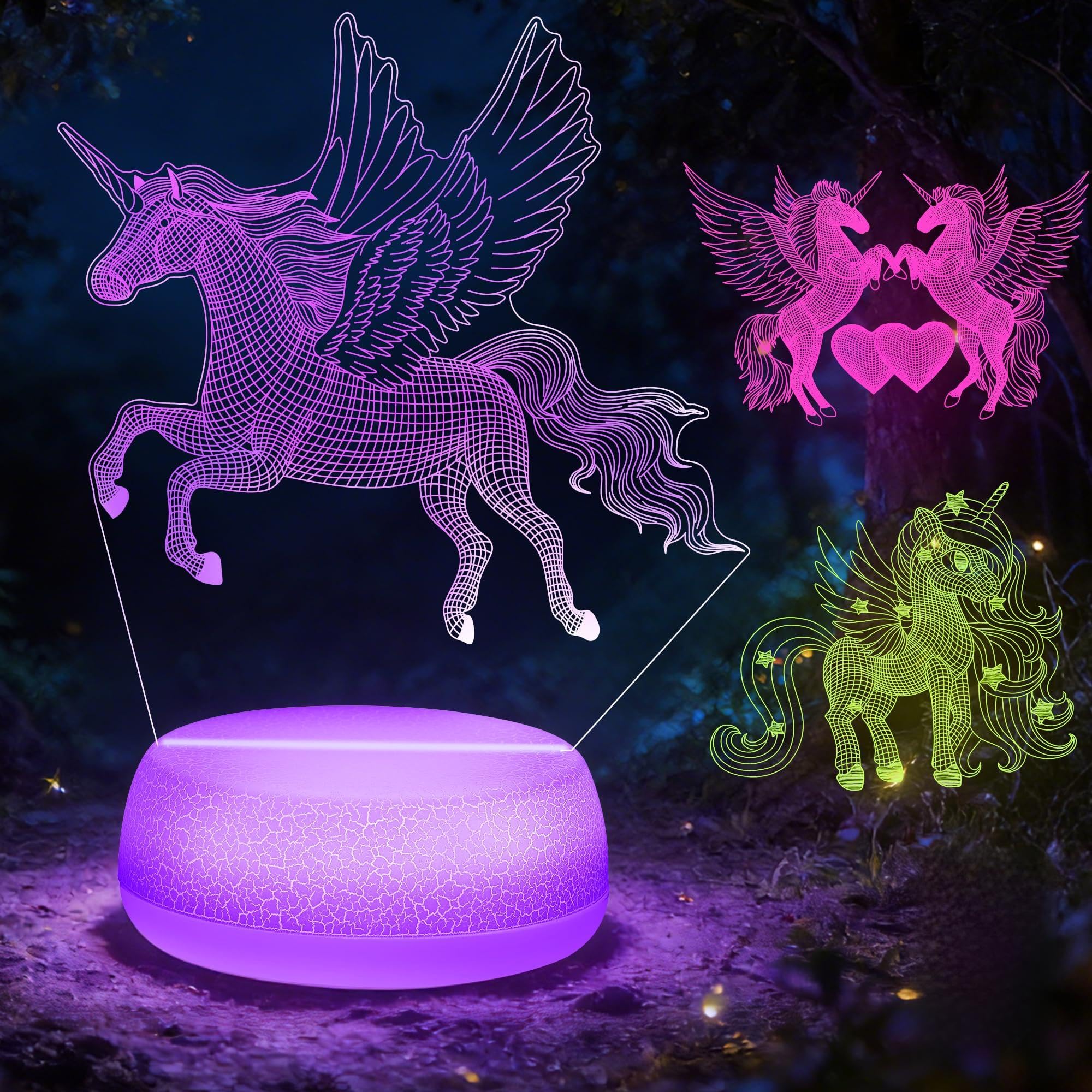 Luz nocturna de unicornio 3D para niñas, lámpara acrílica de 16 colores que cambian con control remoto, 3 patrones mágicos, funciona con USB/batería, regalo para cumpleaños, Navidad
