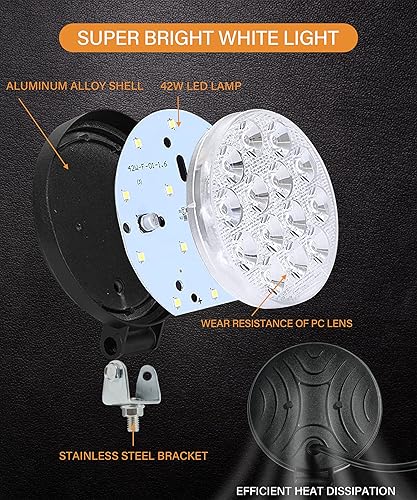 Miniatura 5 de 2 piezas de luces LED redondas de 4.5 pulgadas para todo terreno, barra de luz redonda LED de 42W, luz de punto, luz antiniebla, luz de trabajo para
