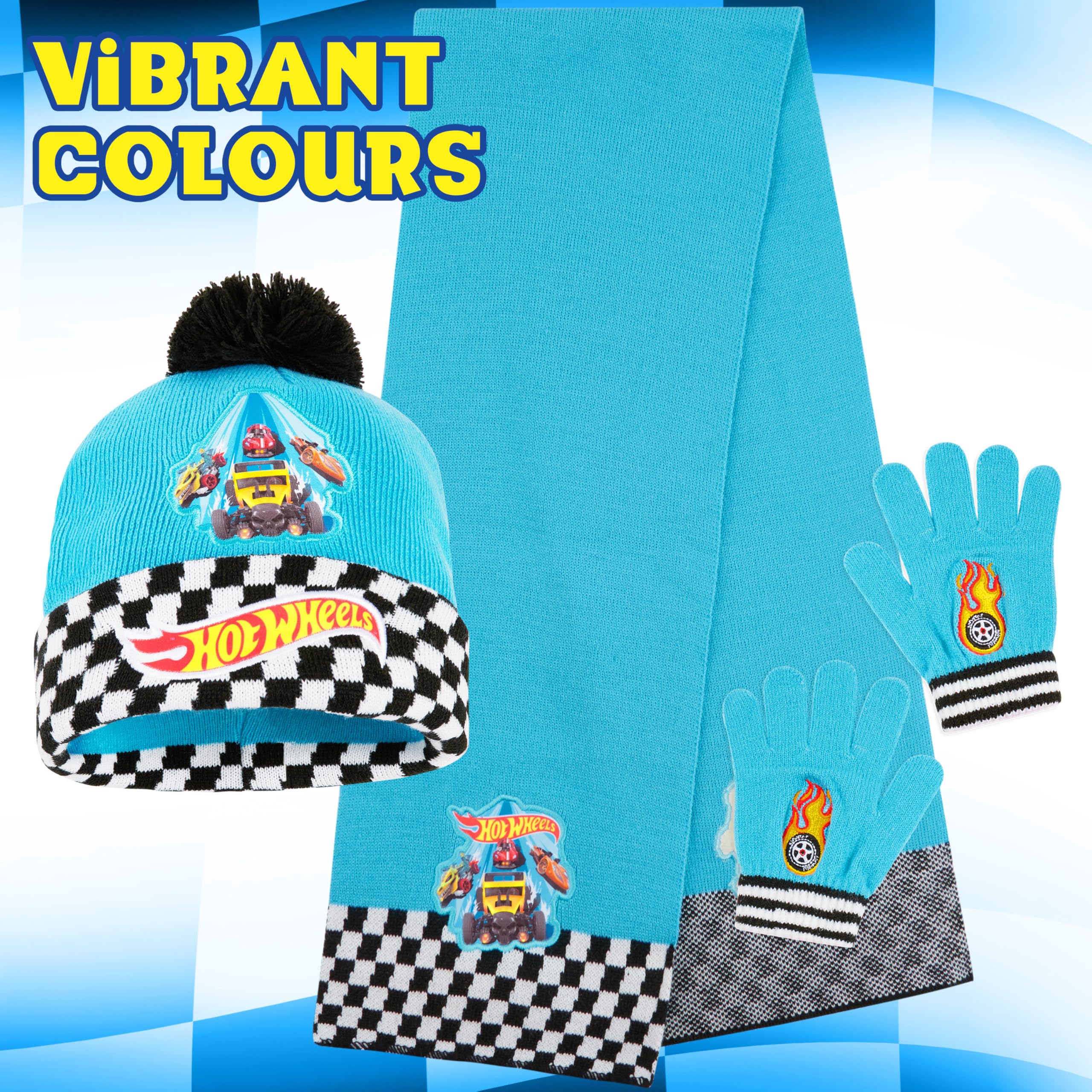 Hot Wheels Set de Invierno 3 Piezas Gorro Pompón Bufanda Guantes para Niños