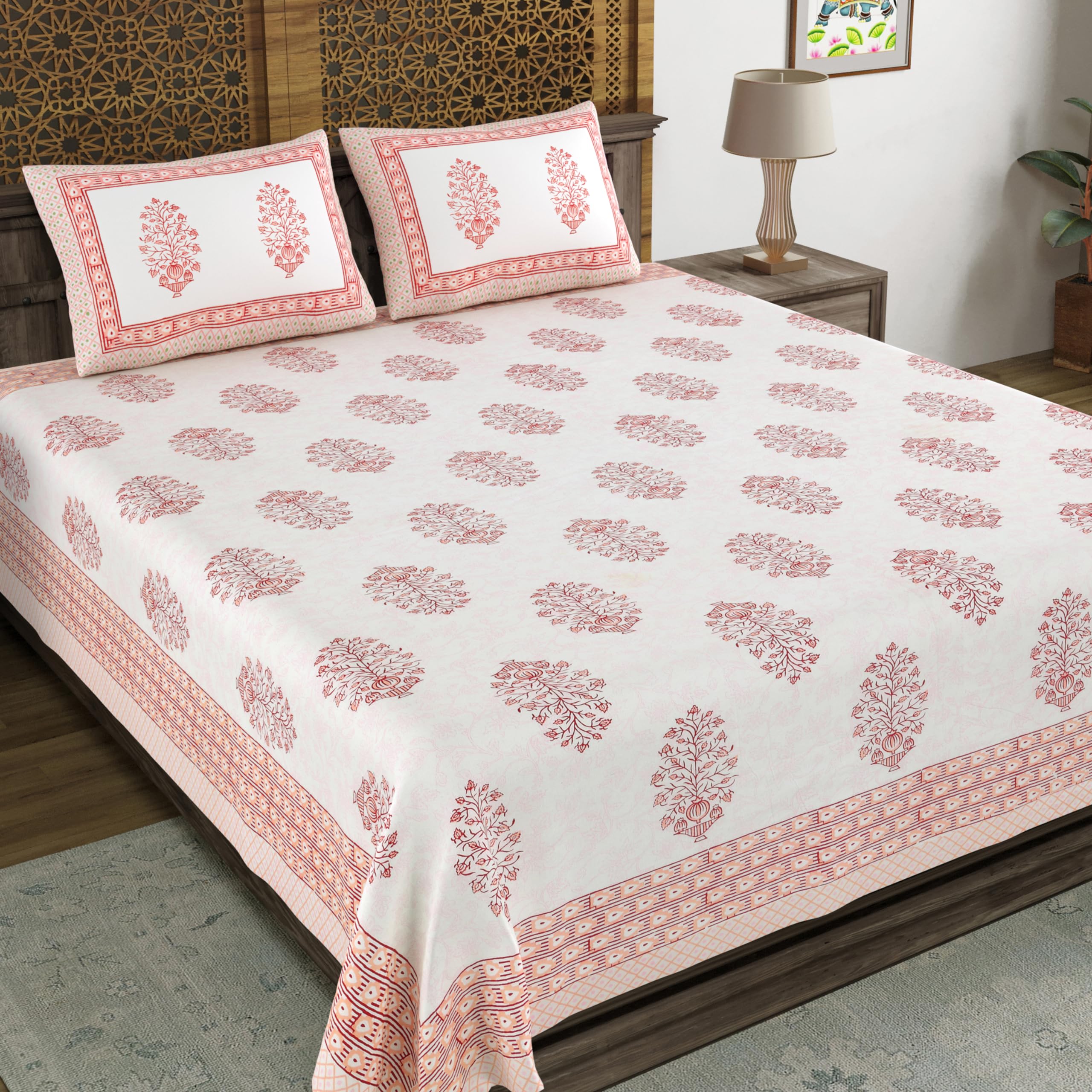 BLOCKS OF INDIA Hand Block Printed 200 TC Cotton King Size Bedsheet (Maroon Pot) (B0D1Y63GZG) Amazon Price History, Amazon Price Tracker