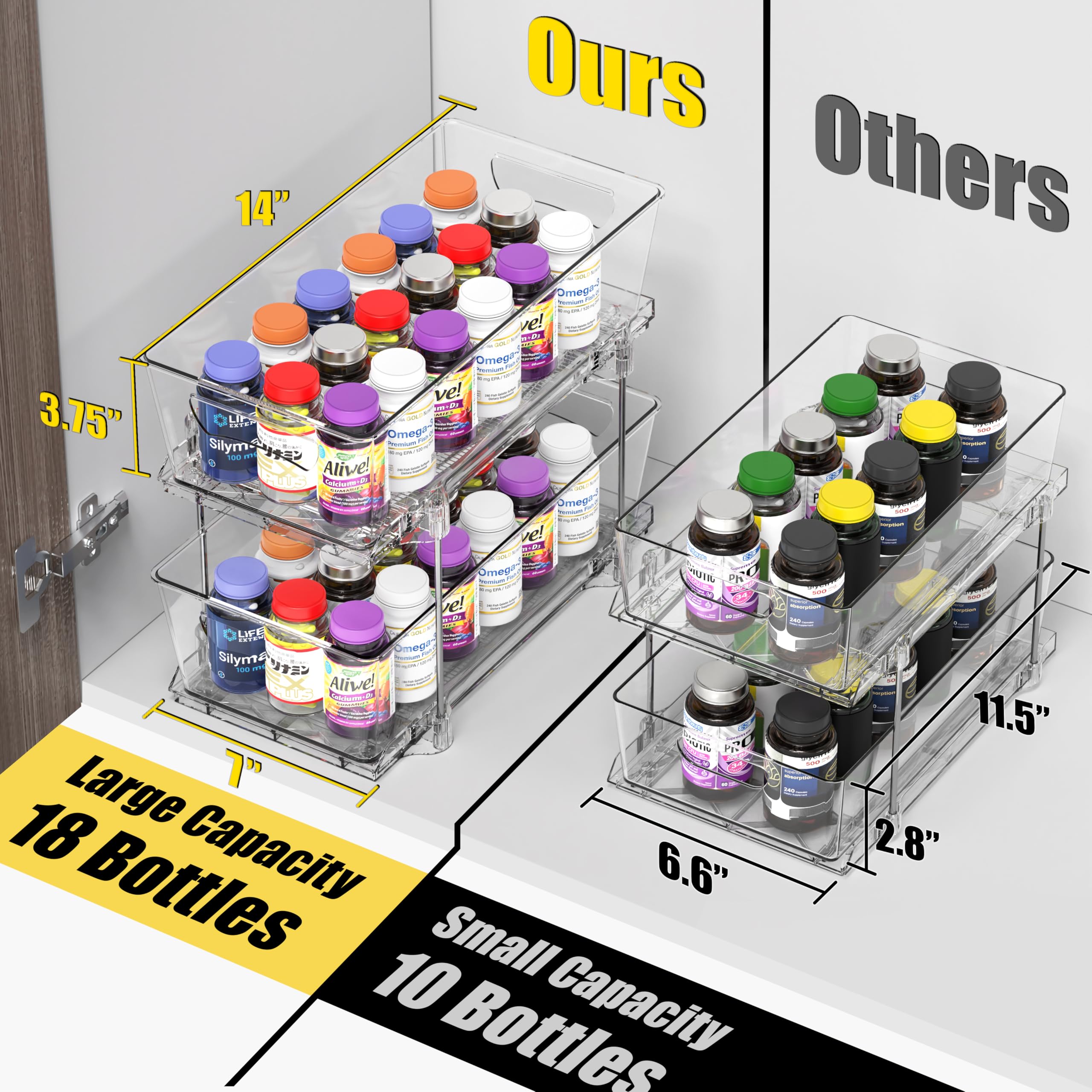 Organizador extraíble de 2 niveles para cajones y cajones, paquete de 2, transparente 3
