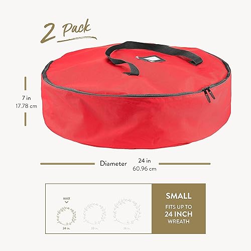 Miniatura 6 de Paquete de 2 bolsas de almacenamiento para corona de Navidad, 61 cm - Coronas artificiales, asas duraderas, doble cremallera y ranura para tarjetas,
