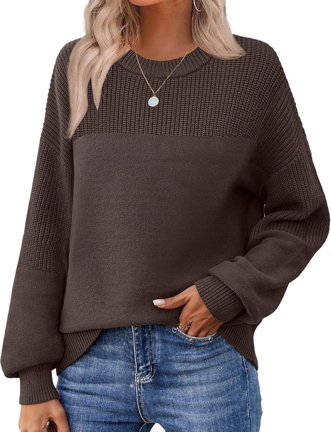 Zeagoo Women's 2026 Fall Chunky Knit Sweater Oversized Crewneck Long Sleeve Winter Cotton Pullover Sweaters Jumper Tops