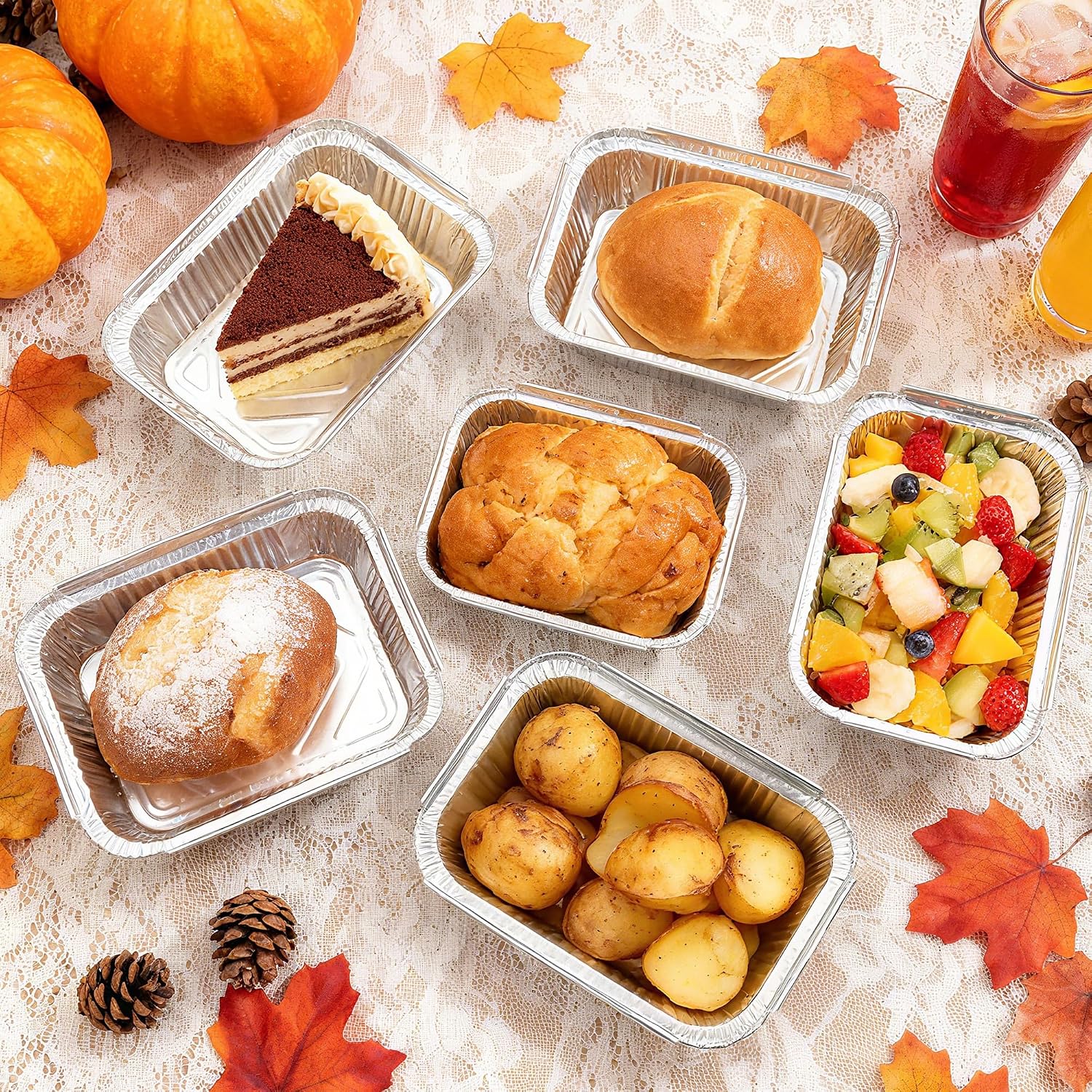 40 Pcs Thanksgiving Leftover Containers with Lids, Thanksgiving to Go Food Storage Containers Fall Turkey Disposable Aluminum Foil Pans for Friendsgiving Holiday Gifts Thanksgiving Party Supplies