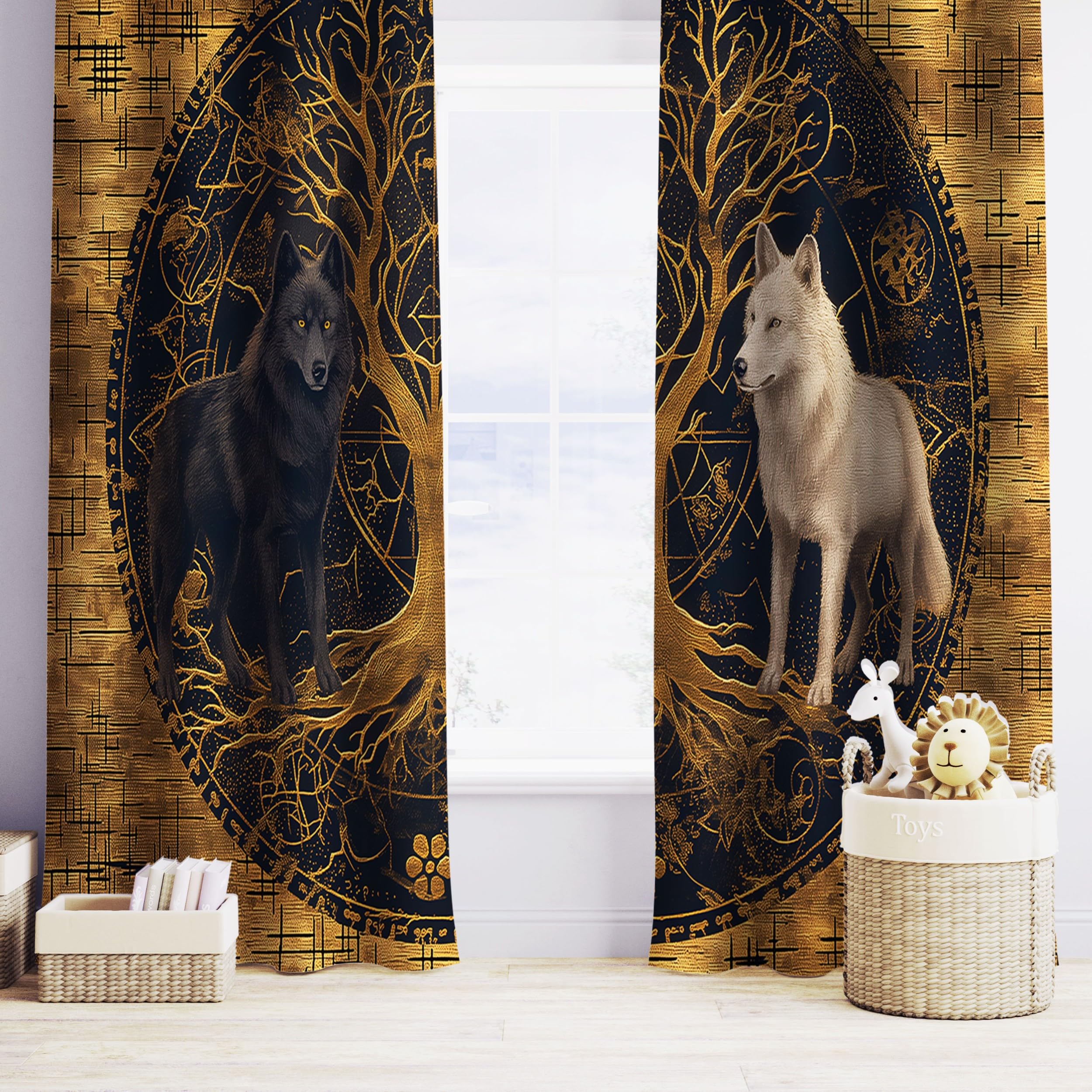 CozyRest Cortinas Opacas para Niños, Lámina de Oro Vikingo,Térmicas Aislantes Frío y Calor, Reducción de Ruido, Protección de Intimidad, 150 x 166 cm para Hogar y Dormitorio Infantil