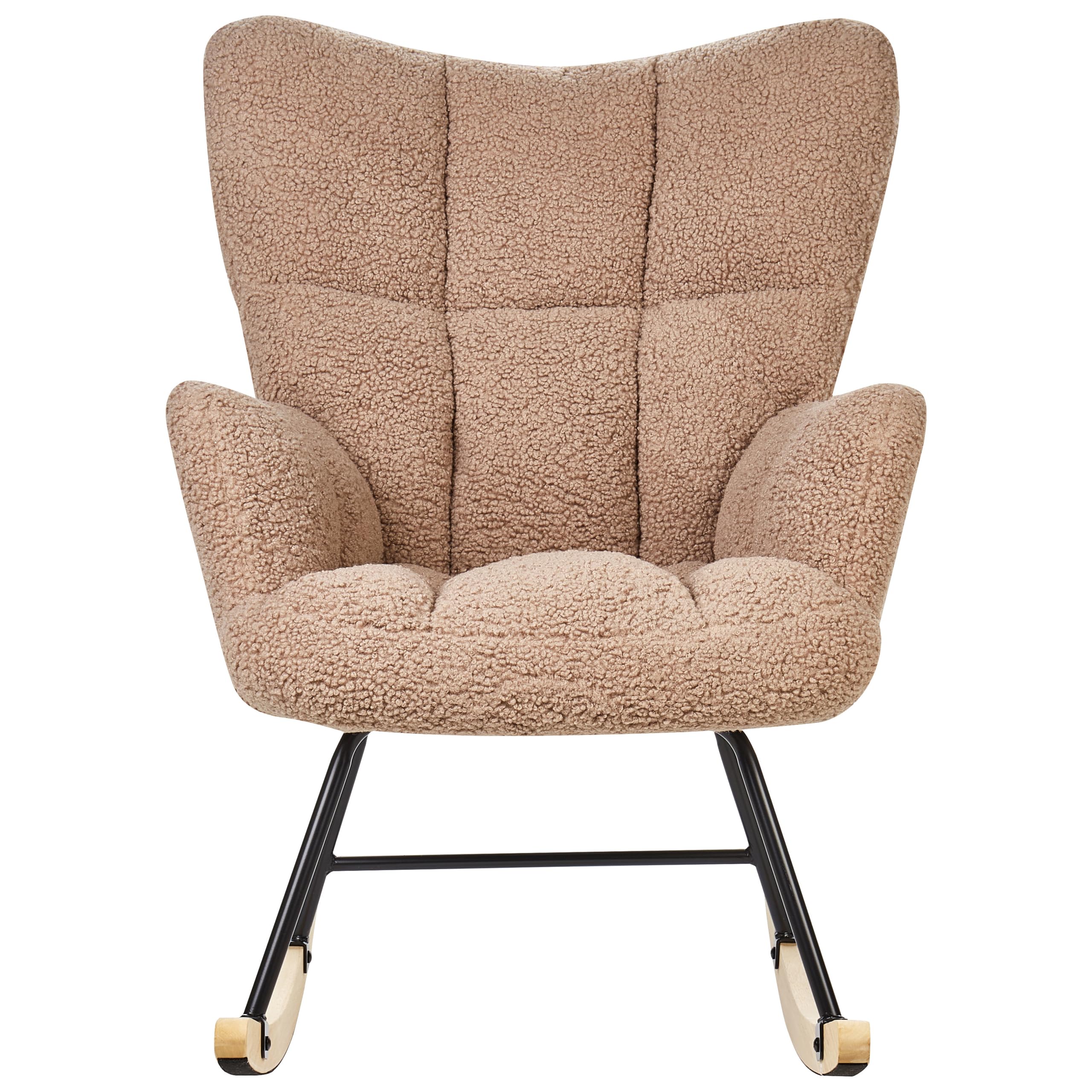 Beliani Fauteuil à Bascule Moderne en Tissu Bouclé Beige Sable et Pieds en Bois Oulu
