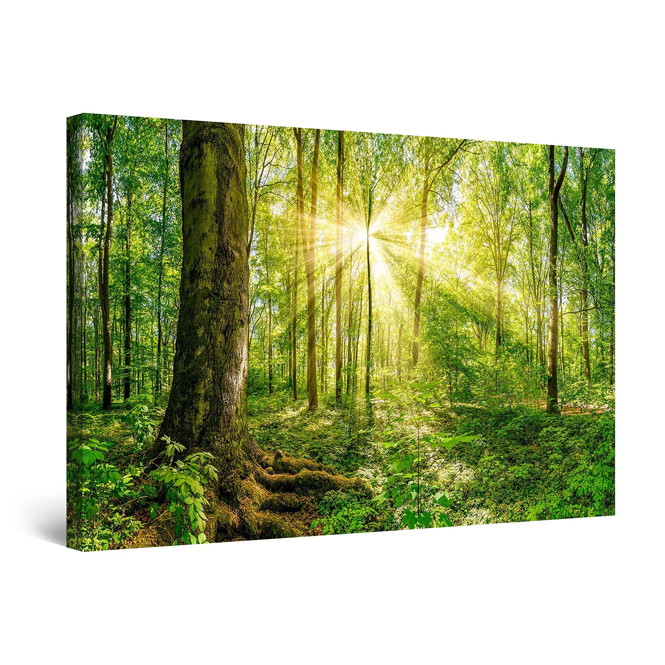 Startonight Canvas Wall Art Abstract - Psychedelic Landscape in Romania - Green Trees Nature Forest Picture Stretched Print, Modern for Bedroom, Decor Unique Luminous Artwork 60 cm x 90 cm