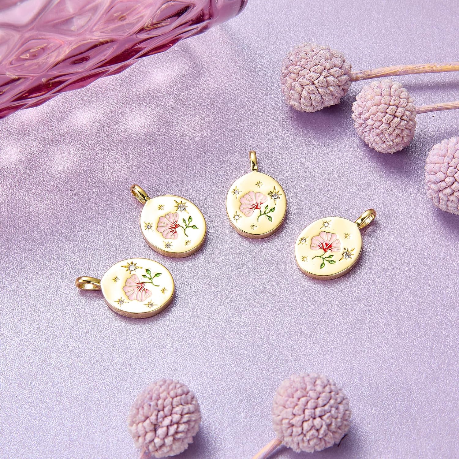 5 Pcs Gold Rose Flower Charms for Jewelry Making Round Brass Pendants for DIY Bracelet Necklace Earrings Jewelry Accessories - Image 5