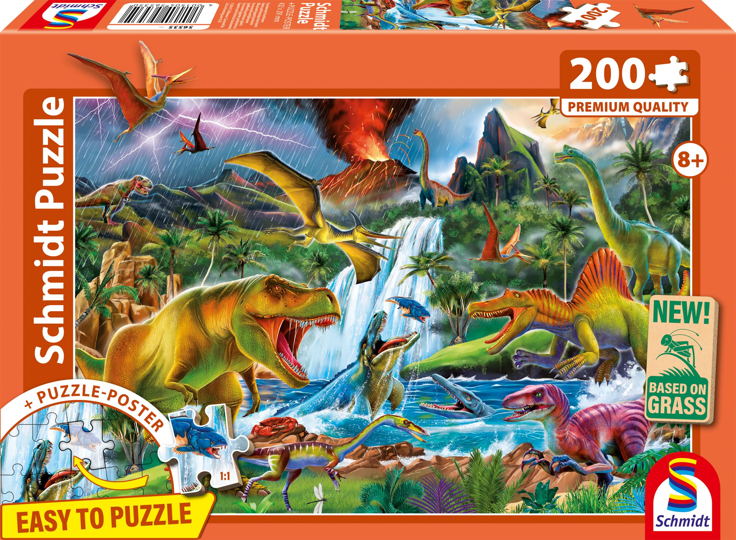Schmidt Spiele 56535 Fascinating Prehistoric Giants, 200 Pieces Children's Puzzle Made of Grass Cardboard