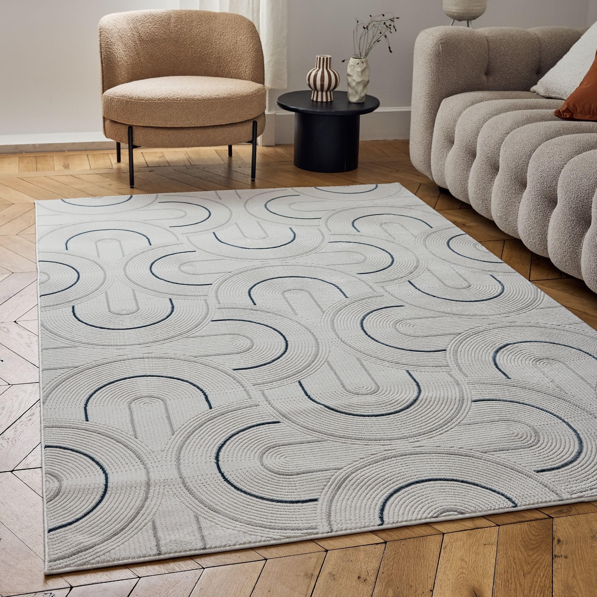 The Rugs Unisex Kids Navy Carmel Modern Area Rugs & Runners Arch Design Soft Pile In | Size: 160Cm X 230Cm